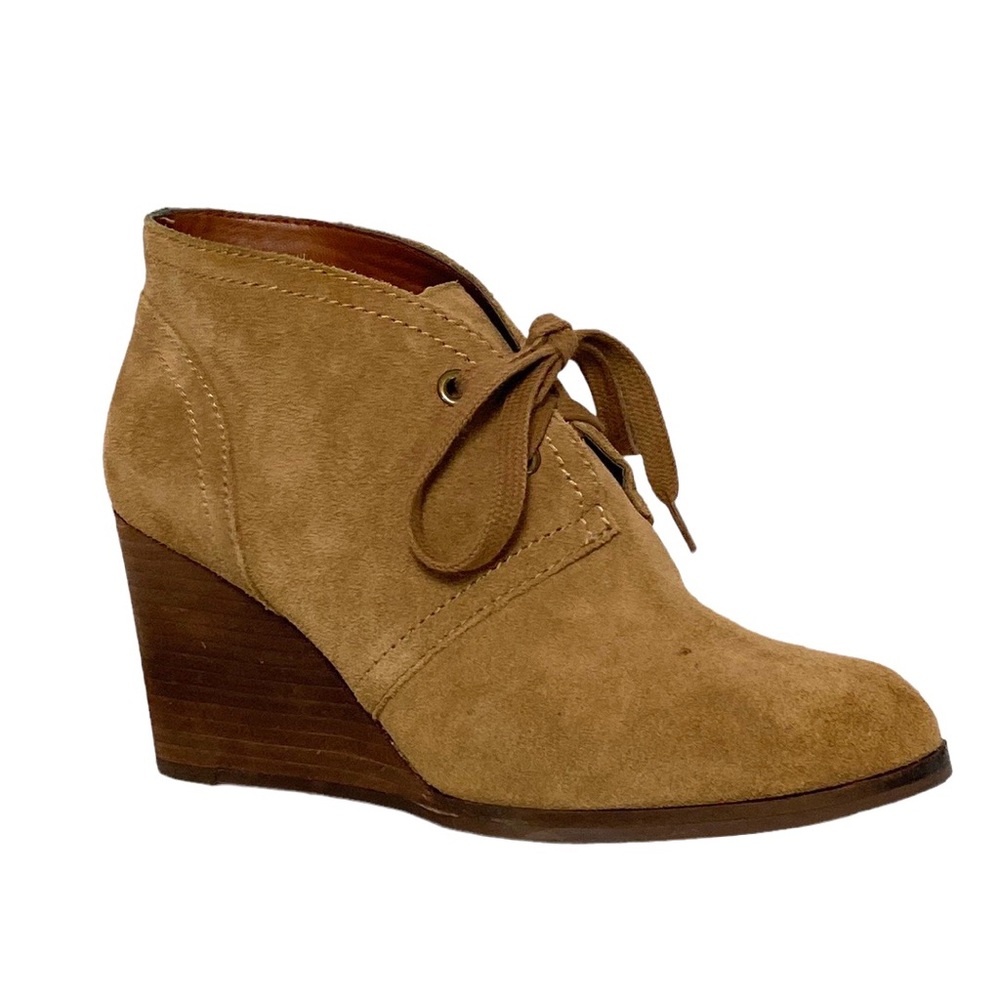 Lucky Brand Tan Leather Lace-Up Wedge Ankle Booties 8.5